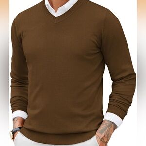 Coofandy Brown Men's Tan V-Neck Sweater